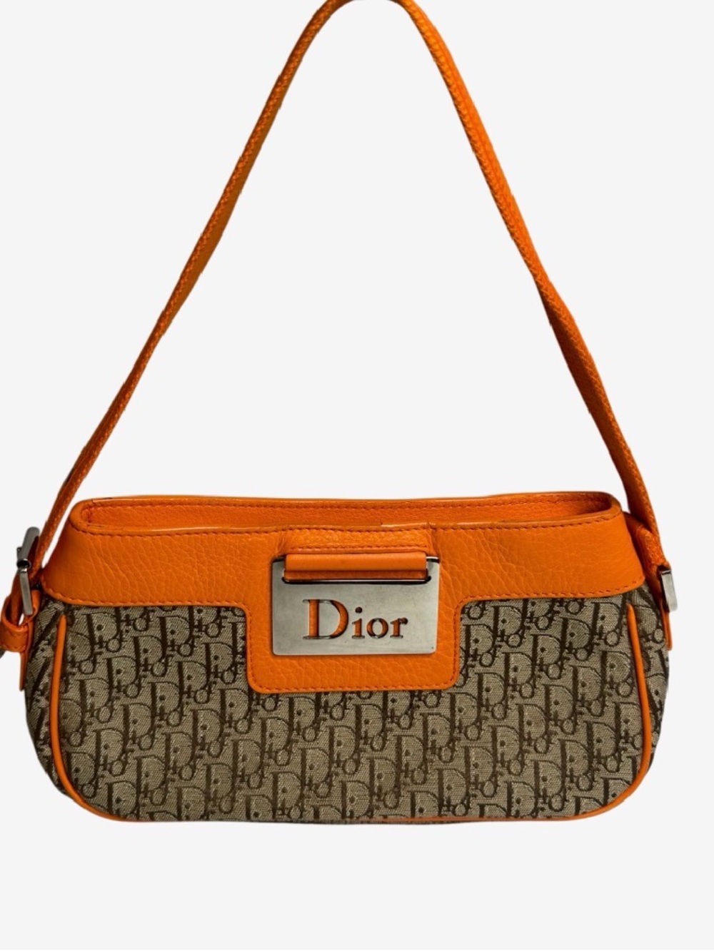 Dior Brown Monogram Canvas Shoulder Bag with Orange Trim